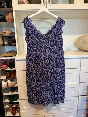 Eliza J Lavender and Deep Purple Floral Lace V-Neck Midi Dress